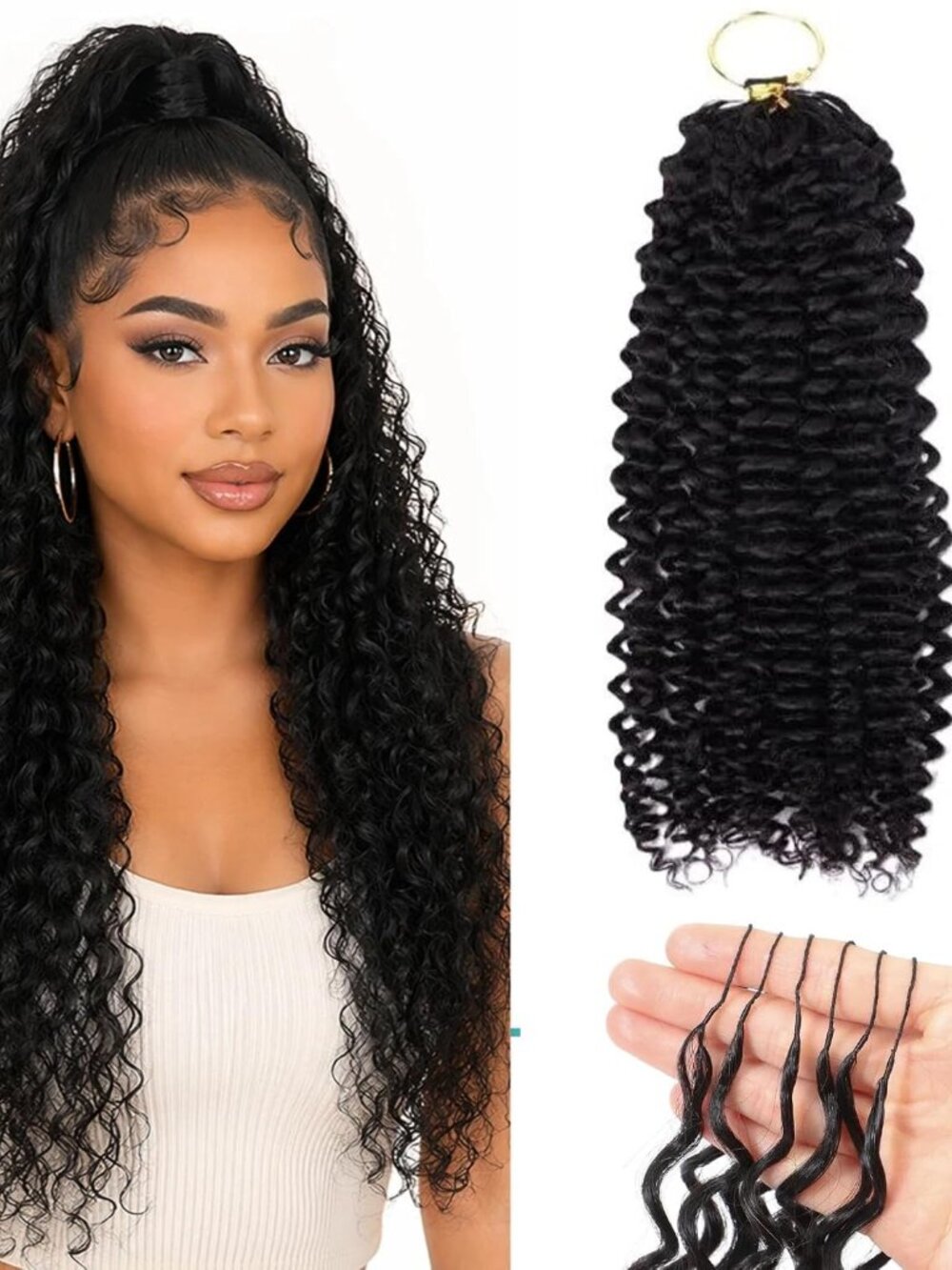 16-Inch Deep Wave Crochet HUMAN HAIR Hair Extensions